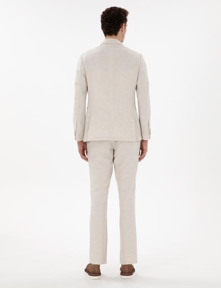 Ekru Slim Fit Keten Karışımlı Takım Elbise - 50304275005
