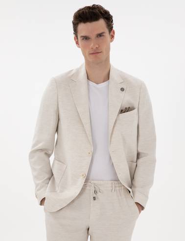 Ekru Slim Fit Keten Karışımlı Takım Elbise