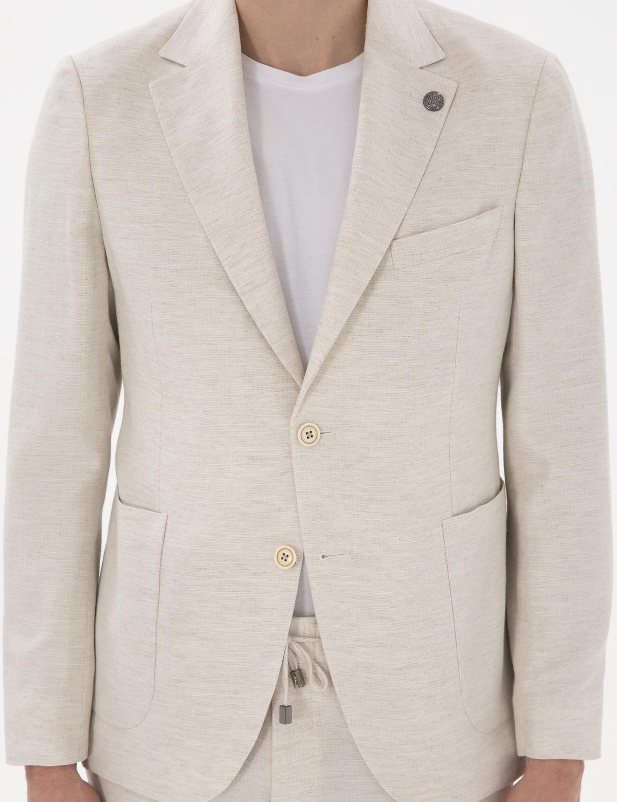 Ekru Slim Fit Keten Karışımlı Takım Elbise - 50304275005