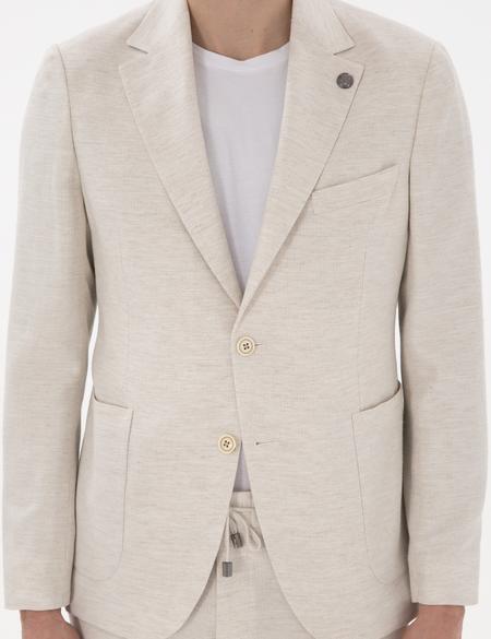 Ekru Slim Fit Keten Karışımlı Takım Elbise - 50304275005