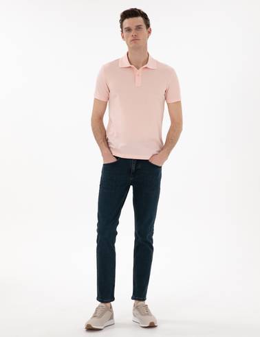 Pudra Slim Fit Kıvrılmaz Polo Yaka Basic Tişört