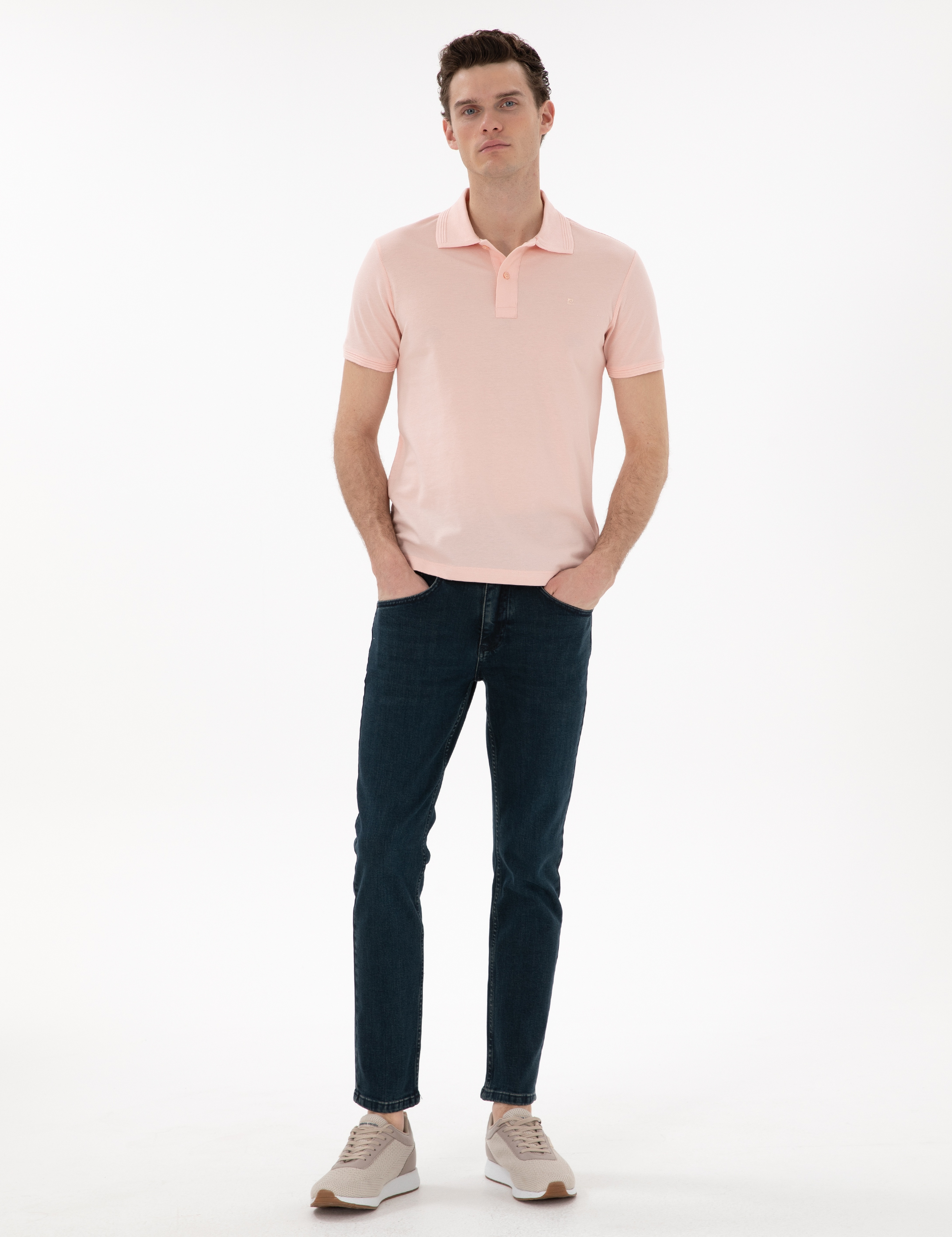 Pudra Slim Fit Kıvrılmaz Polo Yaka Basic Tişört - Image 4