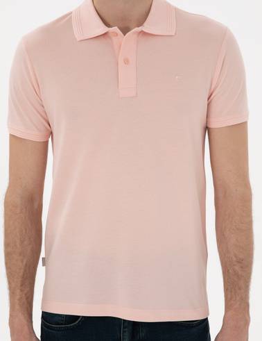 Pudra Slim Fit Kıvrılmaz Polo Yaka Basic Tişört