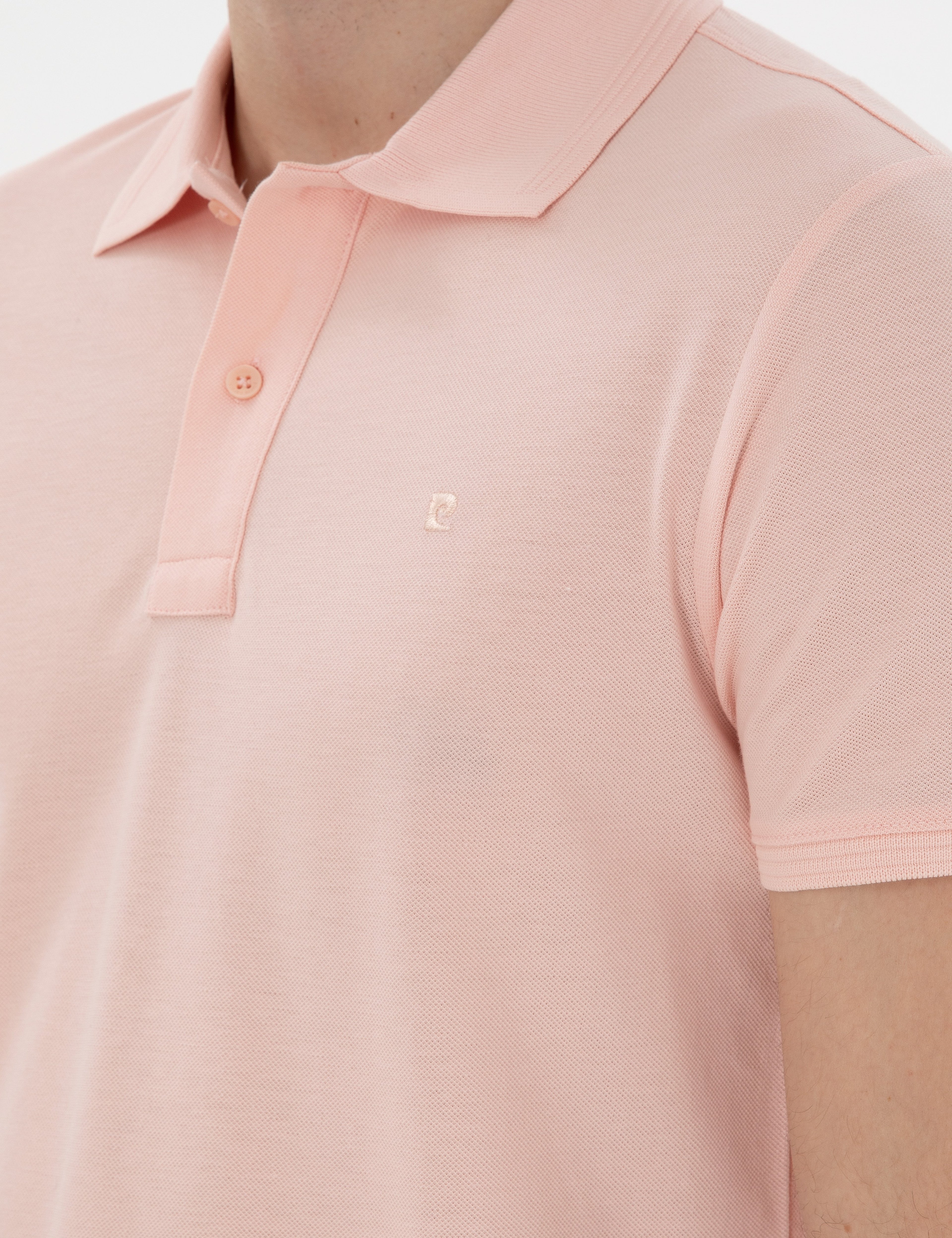 Pudra Slim Fit Kıvrılmaz Polo Yaka Basic Tişört