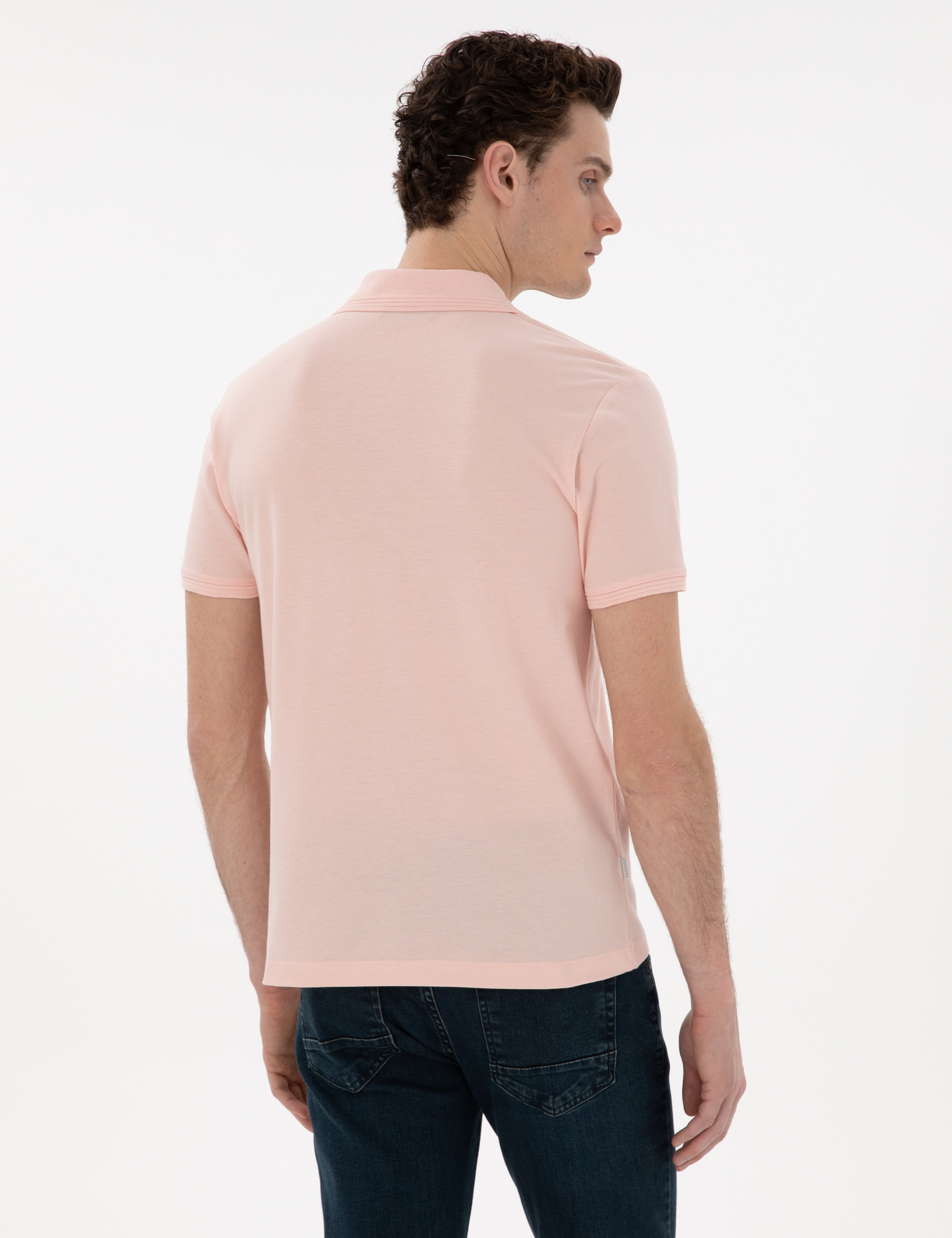 Pudra Slim Fit Kıvrılmaz Polo Yaka Basic Tişört - Image 5