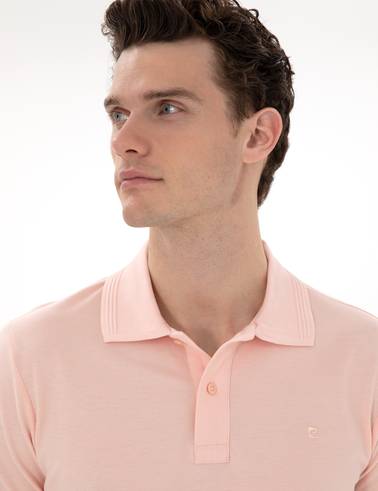 Pudra Slim Fit Kıvrılmaz Polo Yaka Basic Tişört
