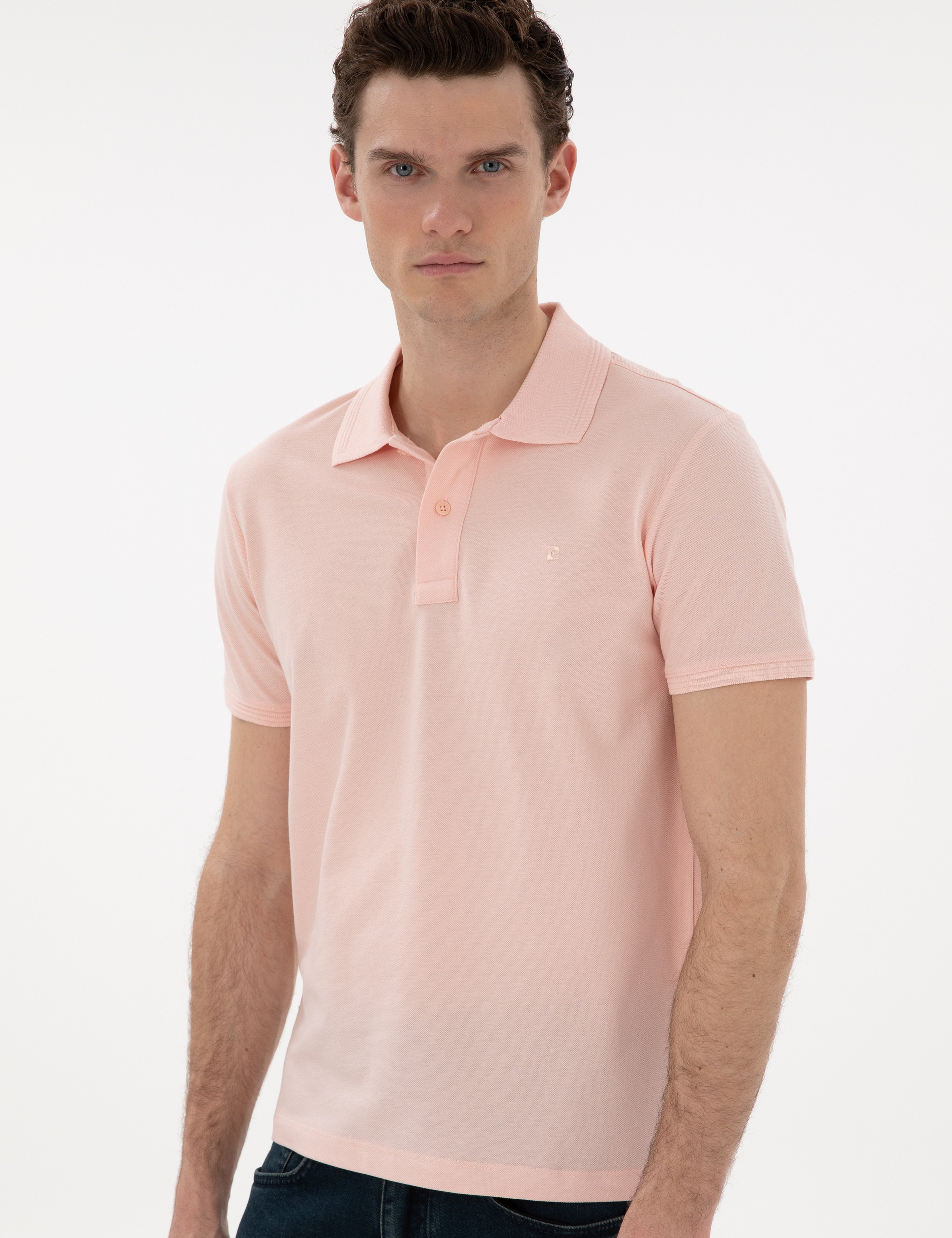 Pudra Slim Fit Kıvrılmaz Polo Yaka Basic Tişört