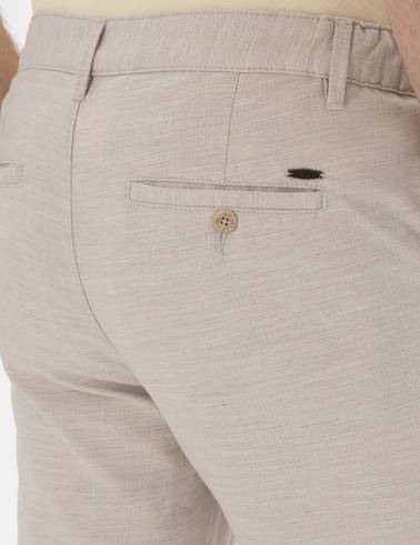 Bej Slim Fit Beli Lastikli Kanvas Pantolon