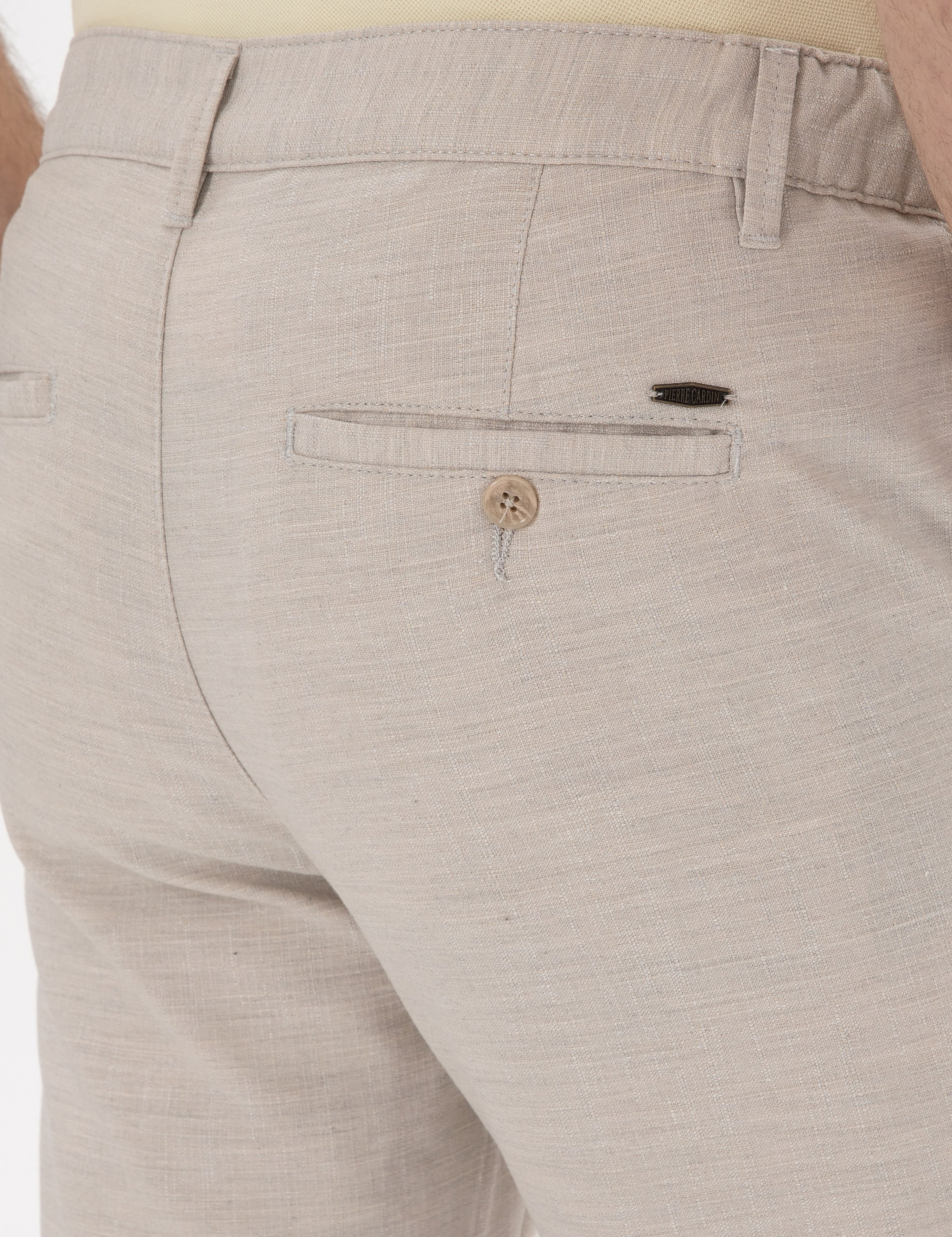 Bej Slim Fit Beli Lastikli Kanvas Pantolon - Image 6