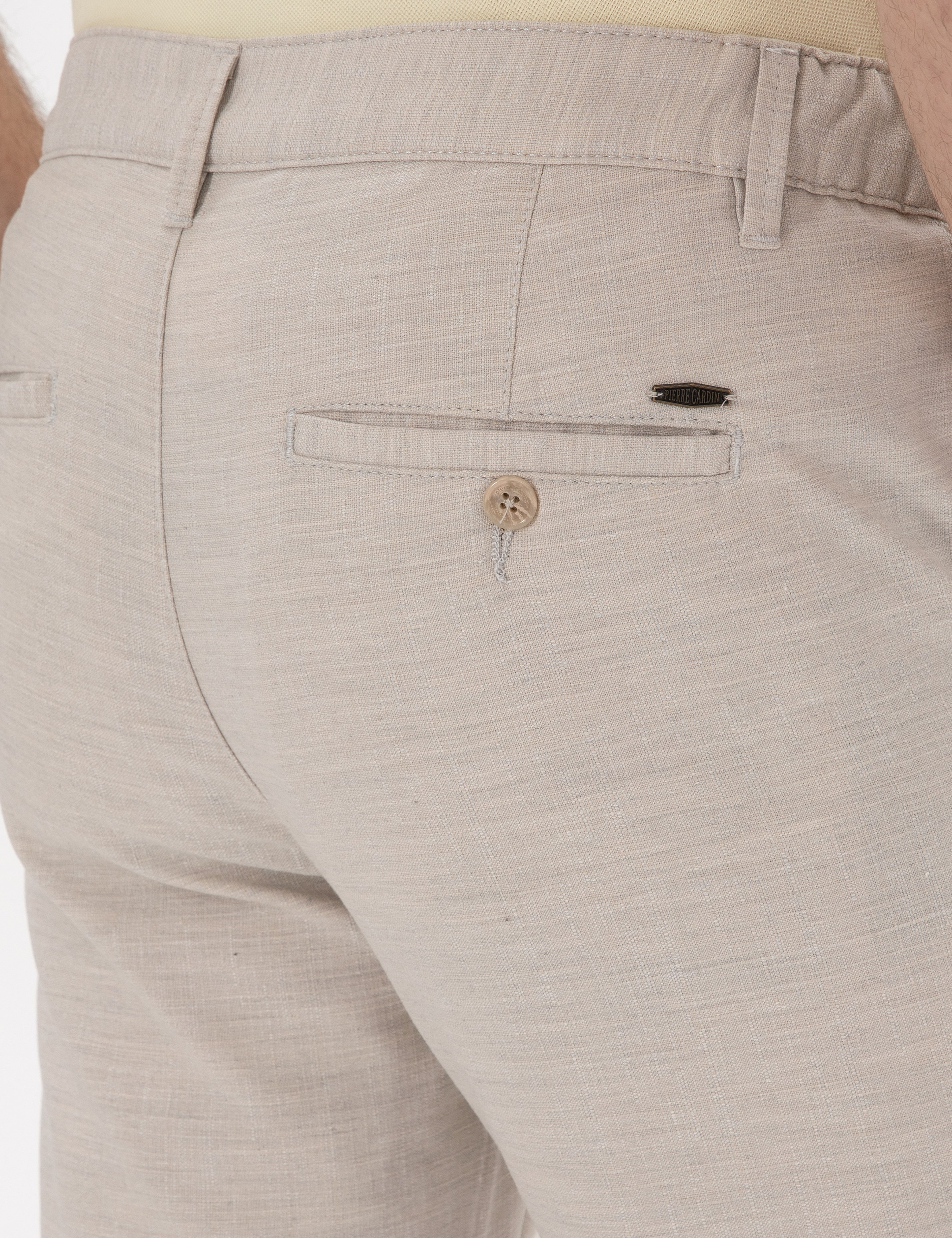 Bej Slim Fit Beli Lastikli Kanvas Pantolon