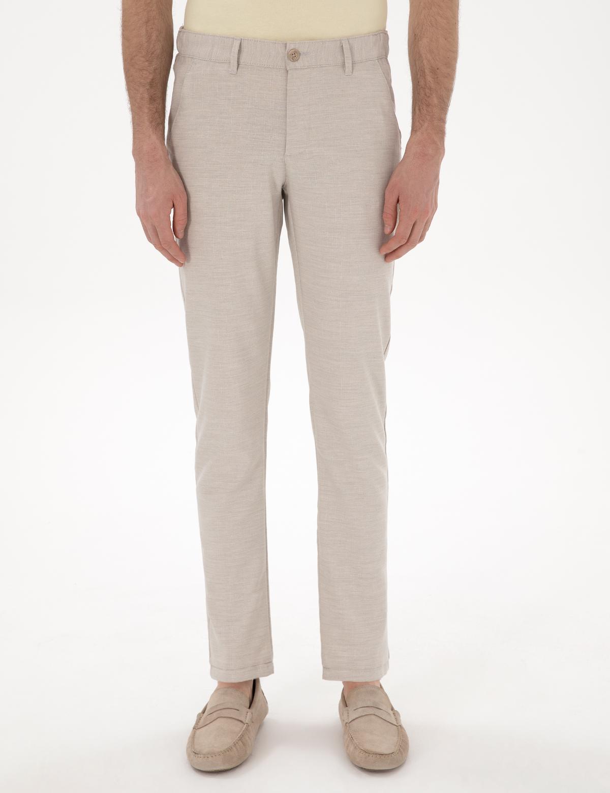 Bej Slim Fit Beli Lastikli Kanvas Pantolon - 50301791124