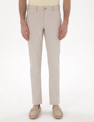 Bej Slim Fit Beli Lastikli Kanvas Pantolon