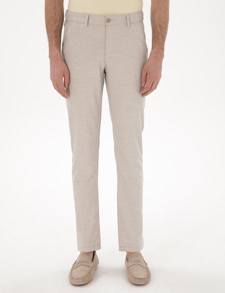 Bej Slim Fit Beli Lastikli Kanvas Pantolon - 50301791124