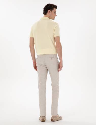 Bej Slim Fit Beli Lastikli Kanvas Pantolon