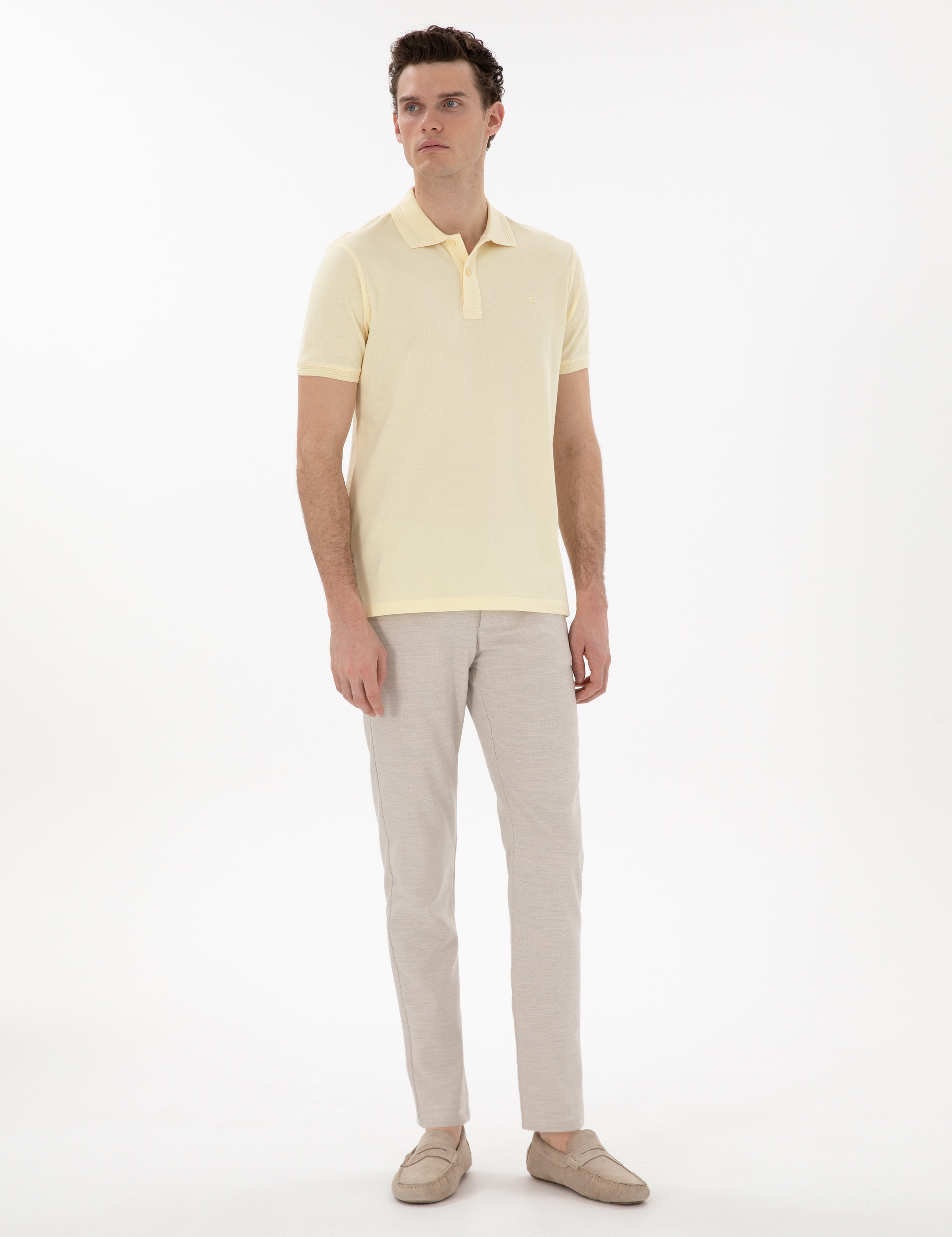 Bej Slim Fit Beli Lastikli Kanvas Pantolon - Image 3