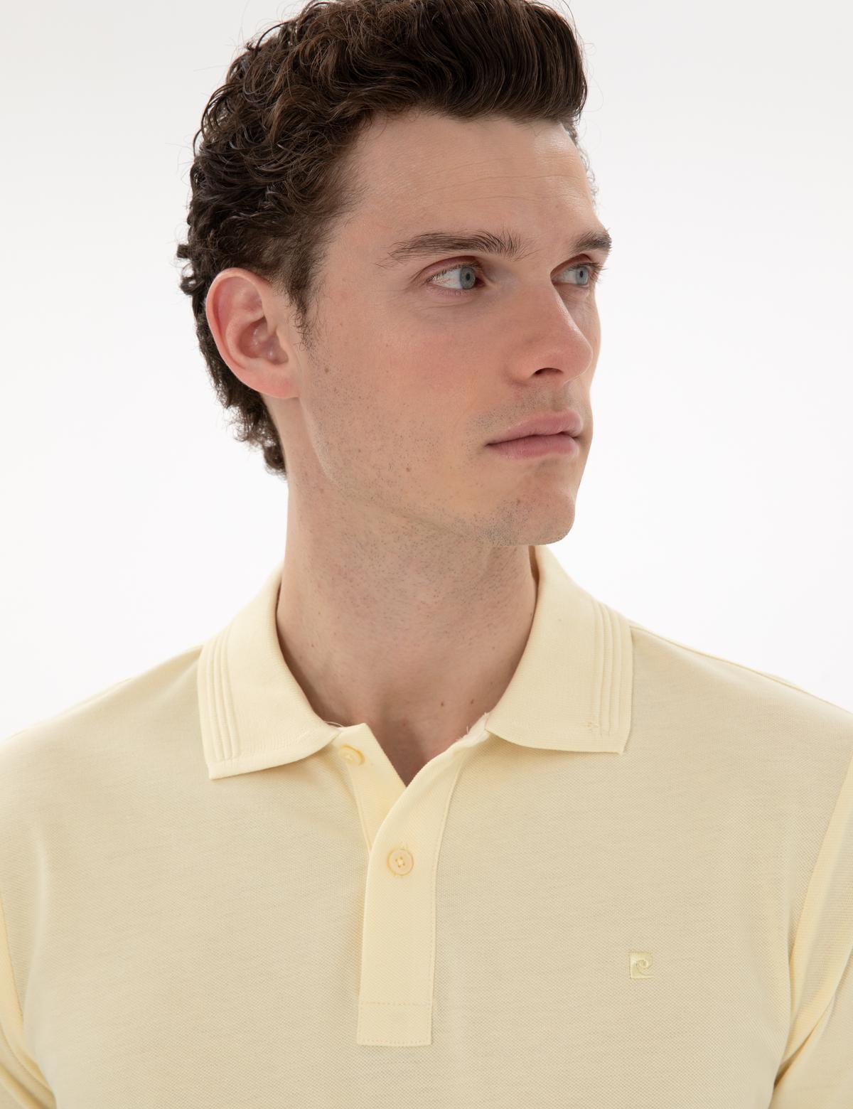 Açık Sarı Slim Fit Kıvrılmaz Polo Yaka Basic Tişört - 50302561196