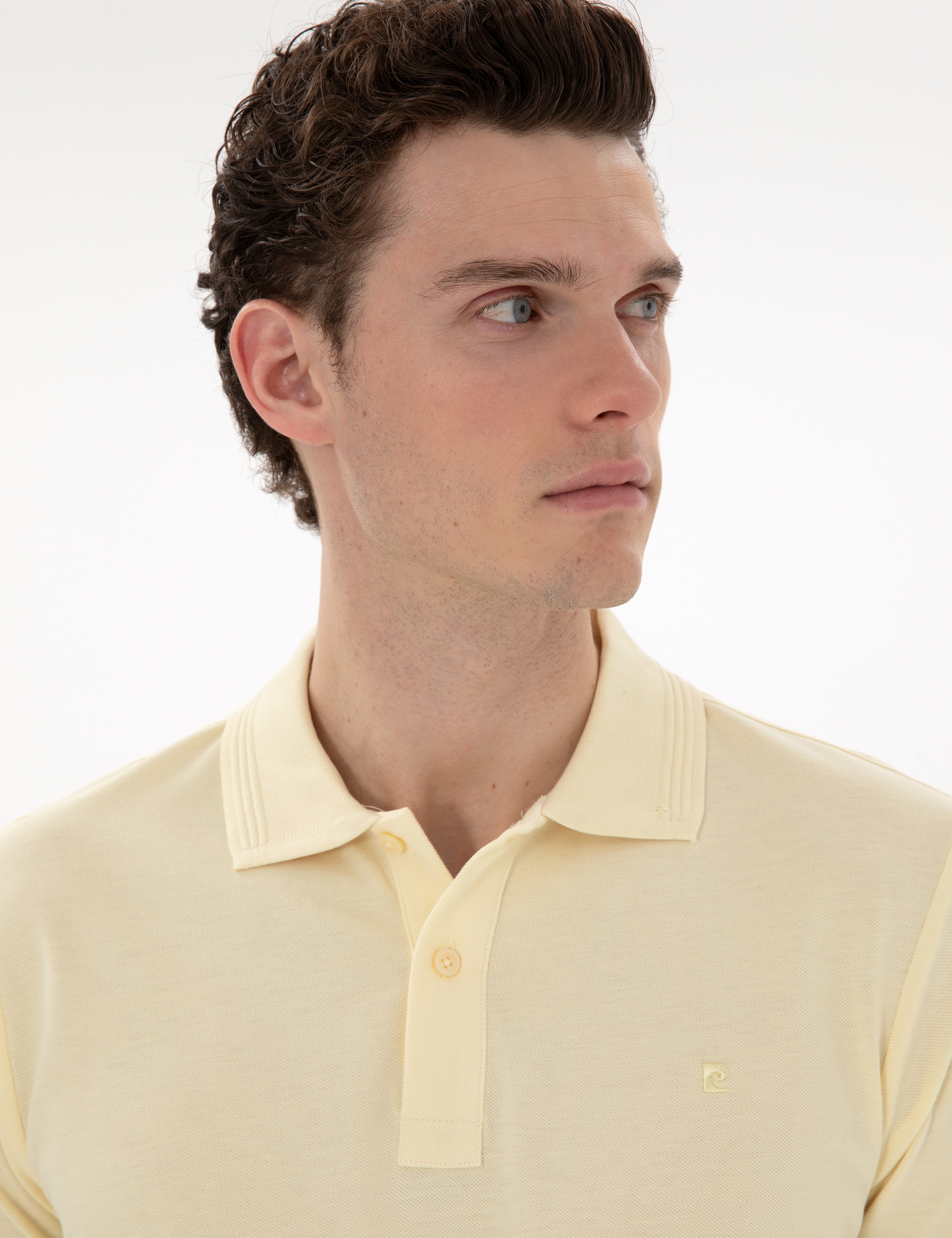 Açık Sarı Slim Fit %100 Pamuk Kıvrılmaz Polo Yaka Basic Tişört