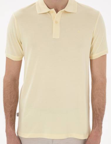 Açık Sarı Slim Fit %100 Pamuk Kıvrılmaz Polo Yaka Basic Tişört