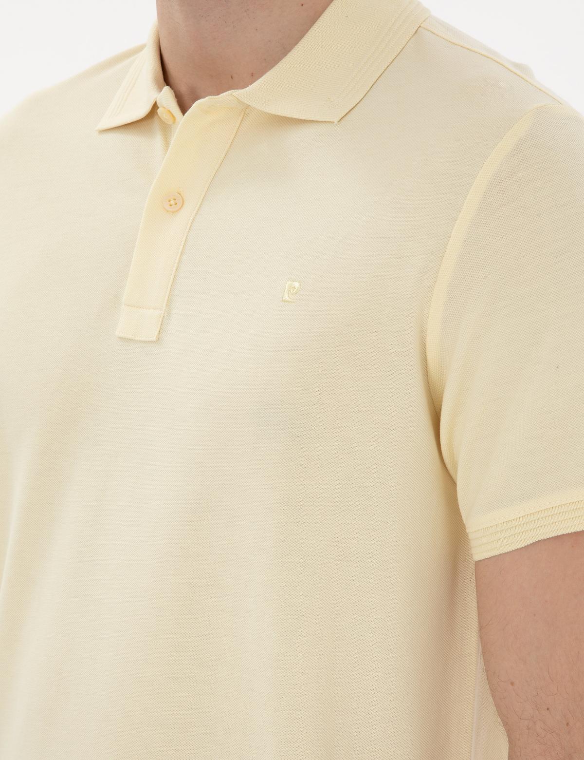 Açık Sarı Slim Fit Kıvrılmaz Polo Yaka Basic Tişört - 50302561196