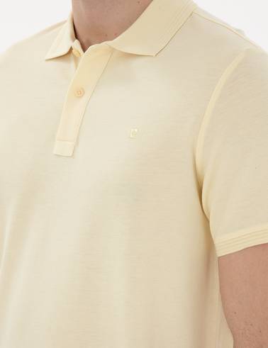 Açık Sarı Slim Fit %100 Pamuk Kıvrılmaz Polo Yaka Basic Tişört