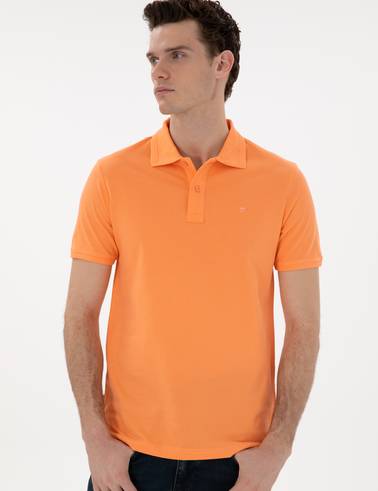 Turuncu Slim Fit Kıvrılmaz Polo Yaka Basic Tişört