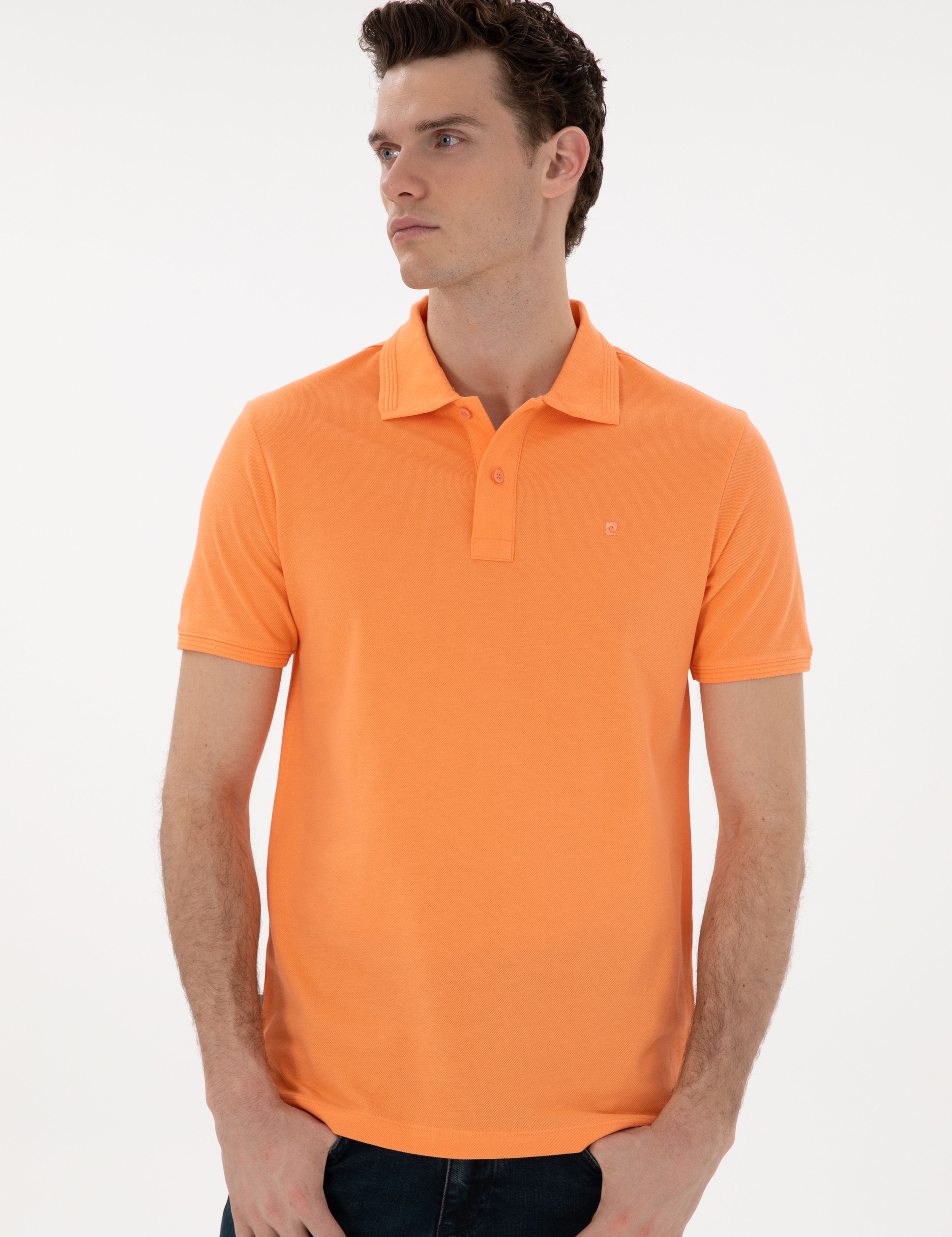 Turuncu Slim Fit Kıvrılmaz Polo Yaka Basic Tişört - Image 3