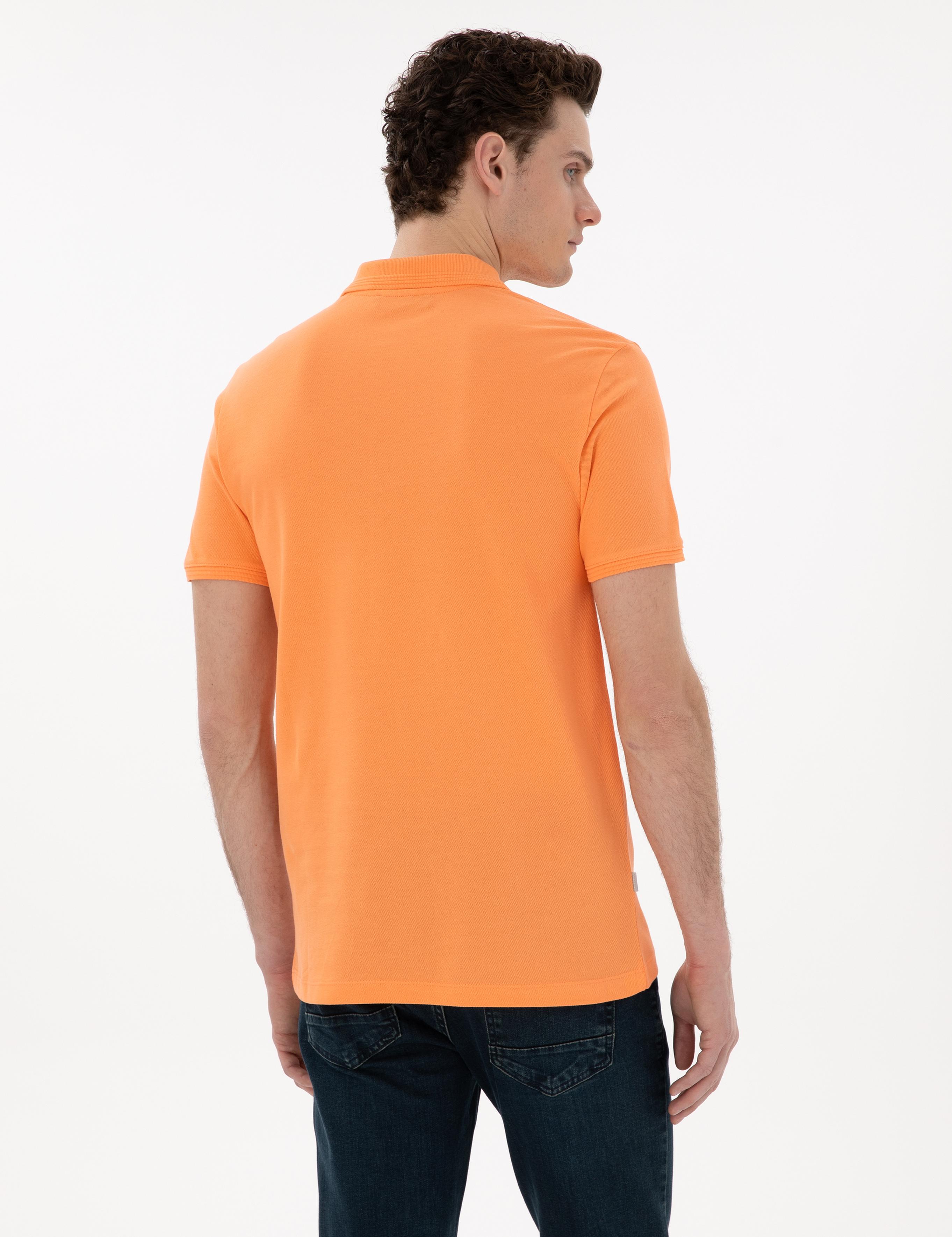 Turuncu Slim Fit Kıvrılmaz Polo Yaka Basic Tişört