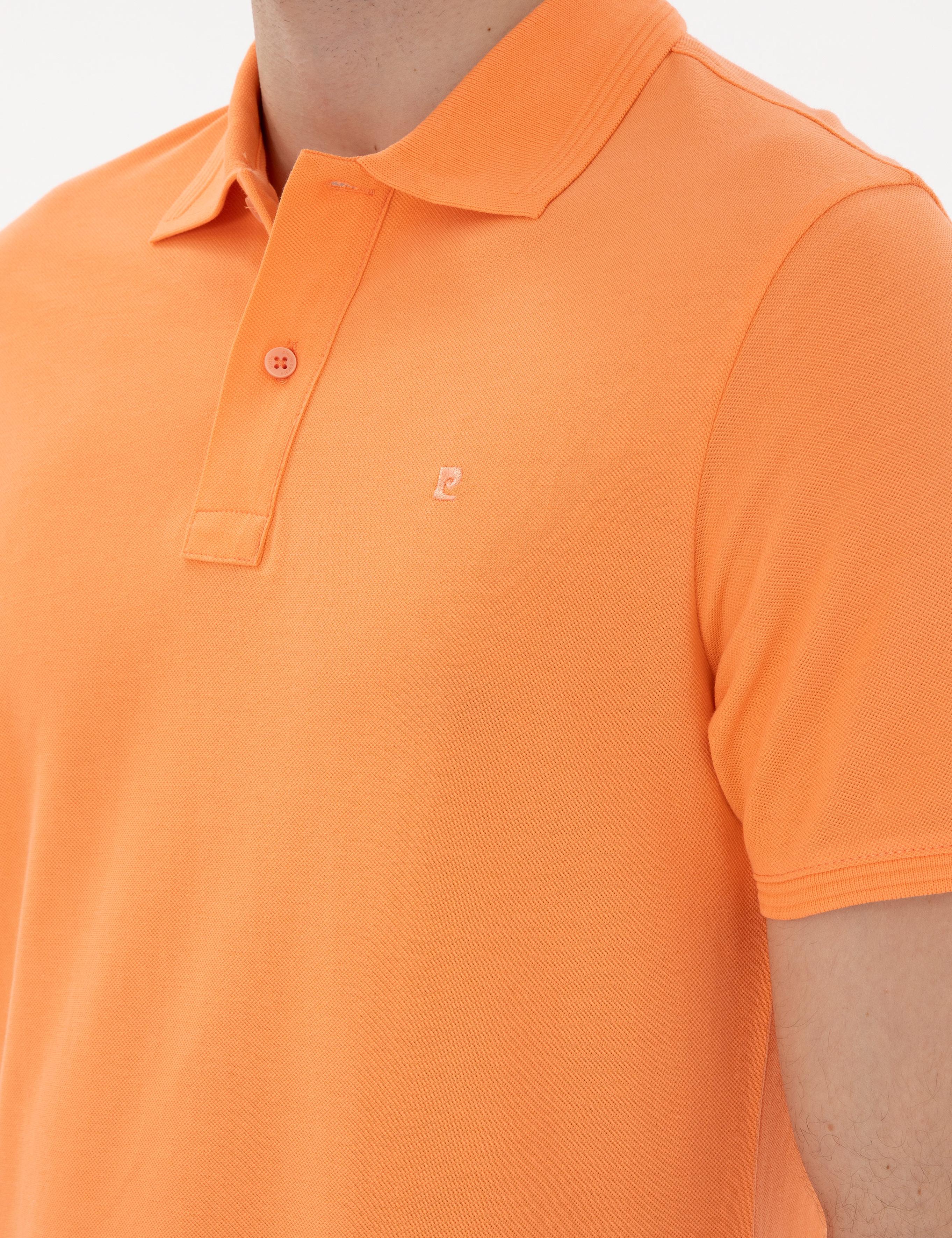 Turuncu Slim Fit Kıvrılmaz Polo Yaka Basic Tişört