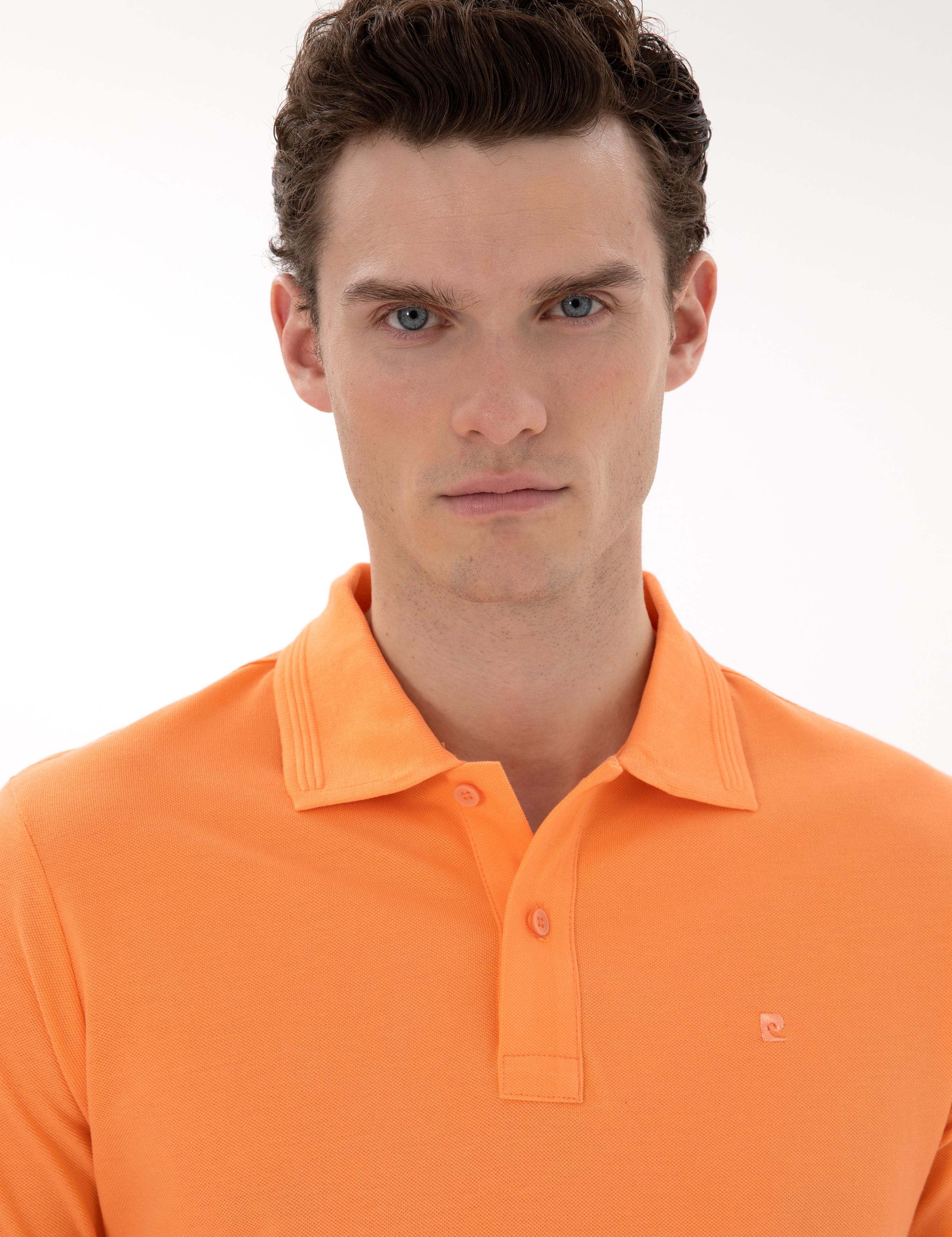 Turuncu Slim Fit Kıvrılmaz Polo Yaka Basic Tişört