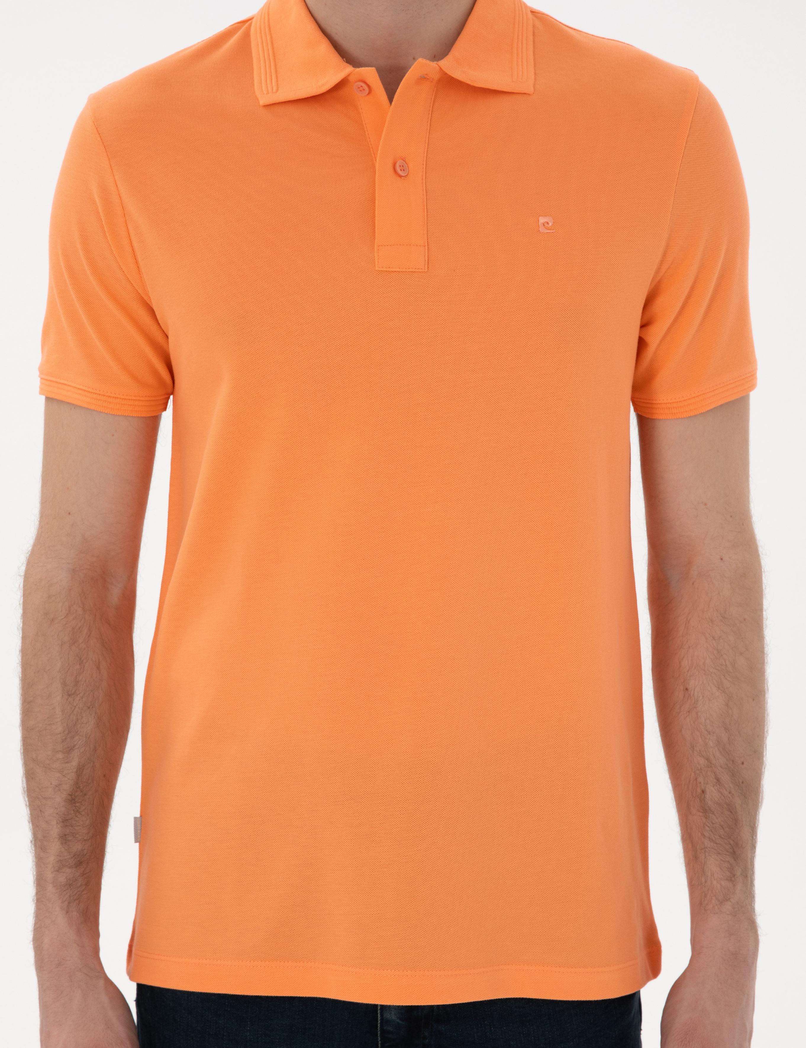 Turuncu Slim Fit Kıvrılmaz Polo Yaka Basic Tişört