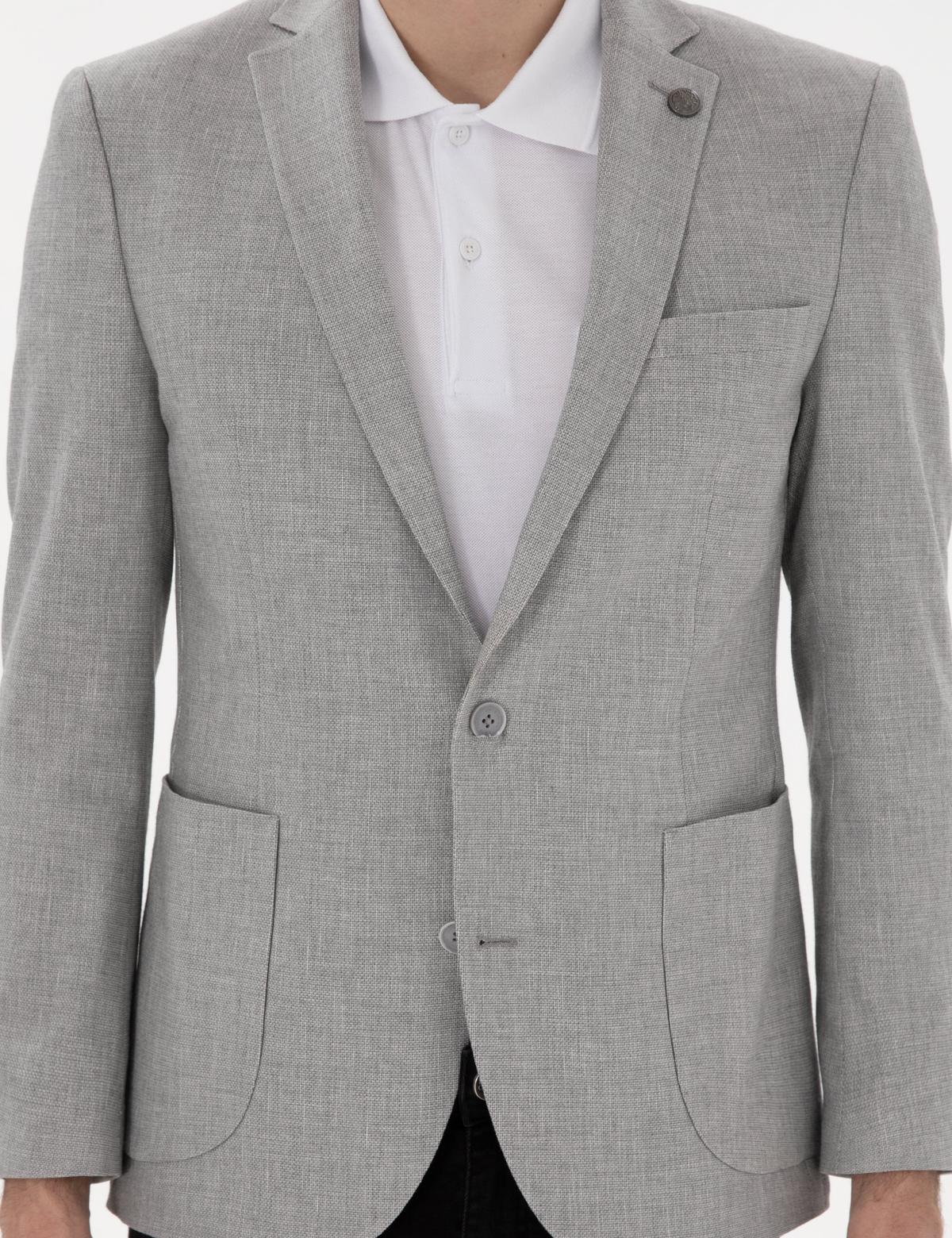 Gri Ex. Slim Fit Keten Karışımlı Ceket - 50302432017