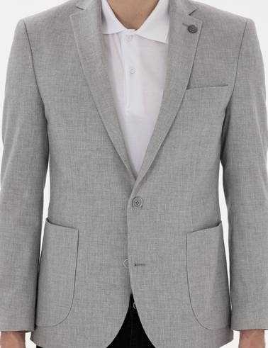 Gri Ex. Slim Fit Keten Karışımlı Ceket