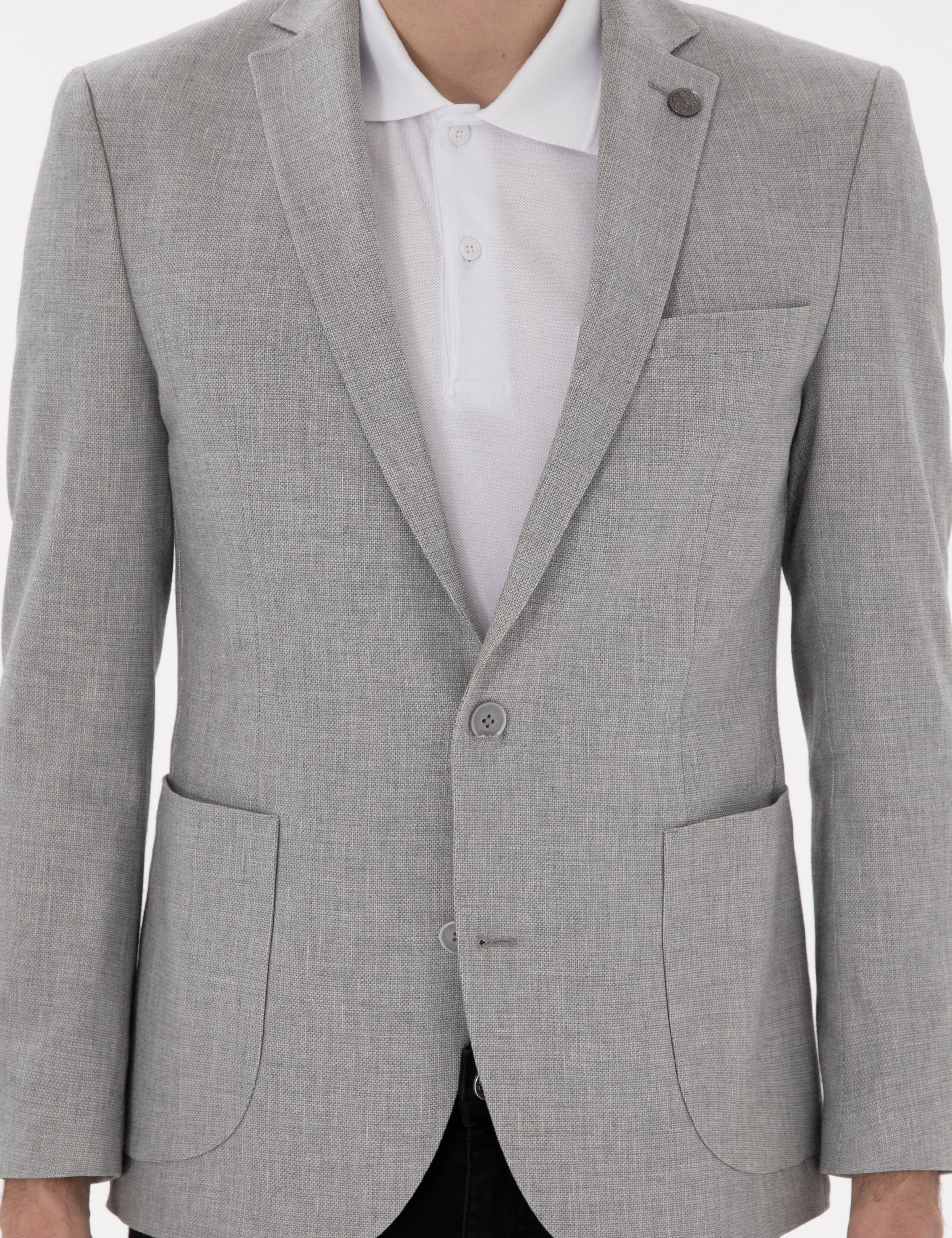 Gri Extra Slim Fit Keten Karışımlı Ceket