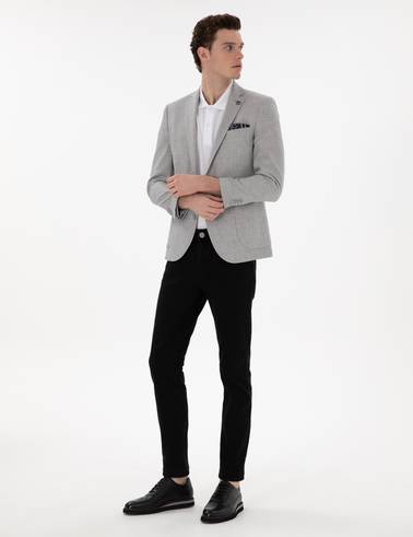 Gri Ex. Slim Fit Keten Karışımlı Ceket