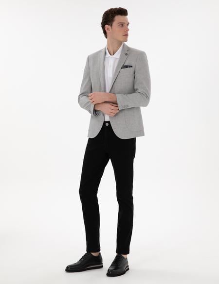 Gri Ex. Slim Fit Keten Karışımlı Ceket - 50302432017