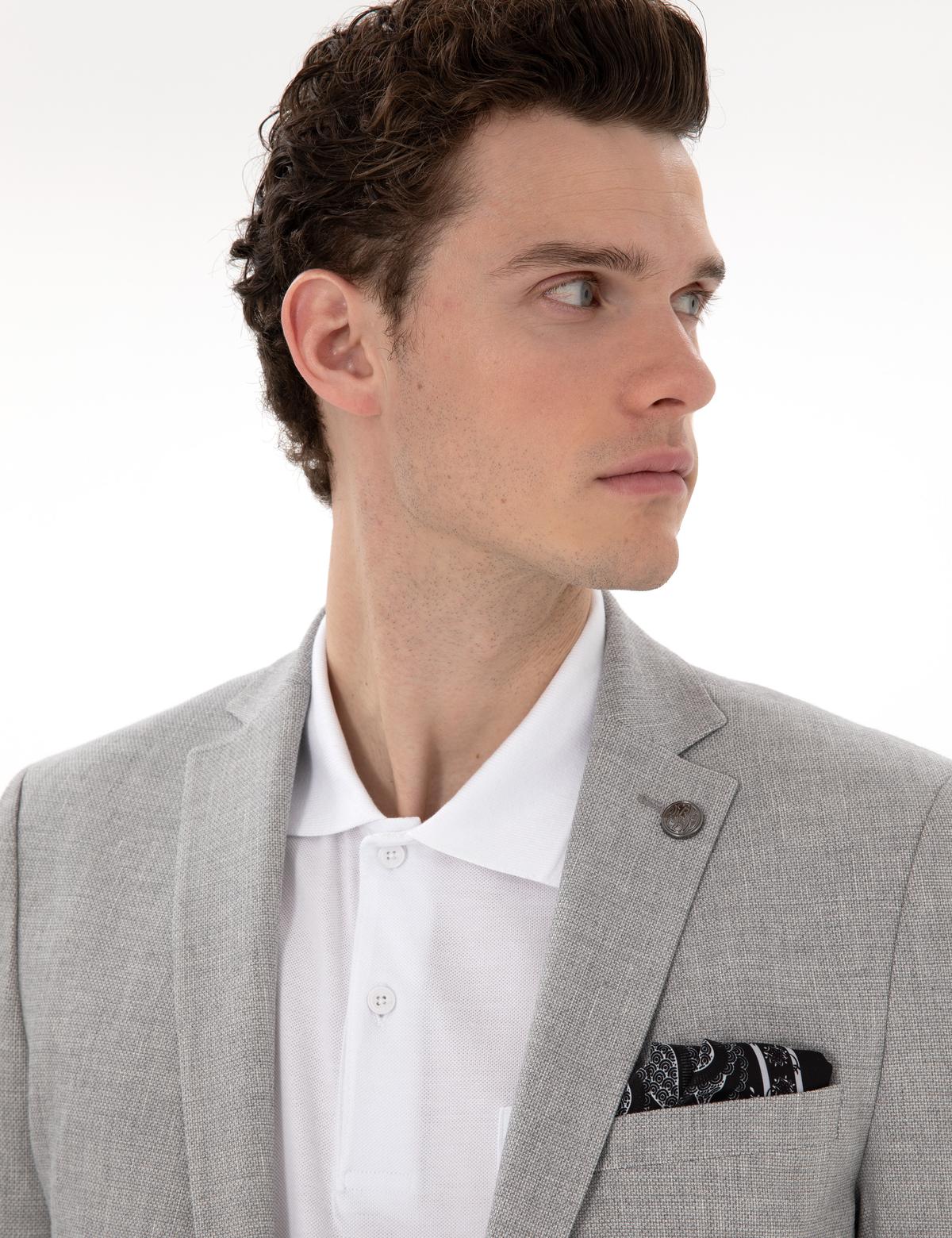 Gri Ex. Slim Fit Keten Karışımlı Ceket - 50302432017