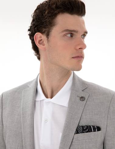 Gri Ex. Slim Fit Keten Karışımlı Ceket