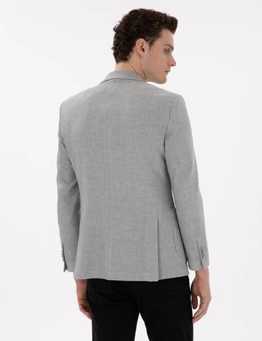 Gri Ex. Slim Fit Keten Karışımlı Ceket