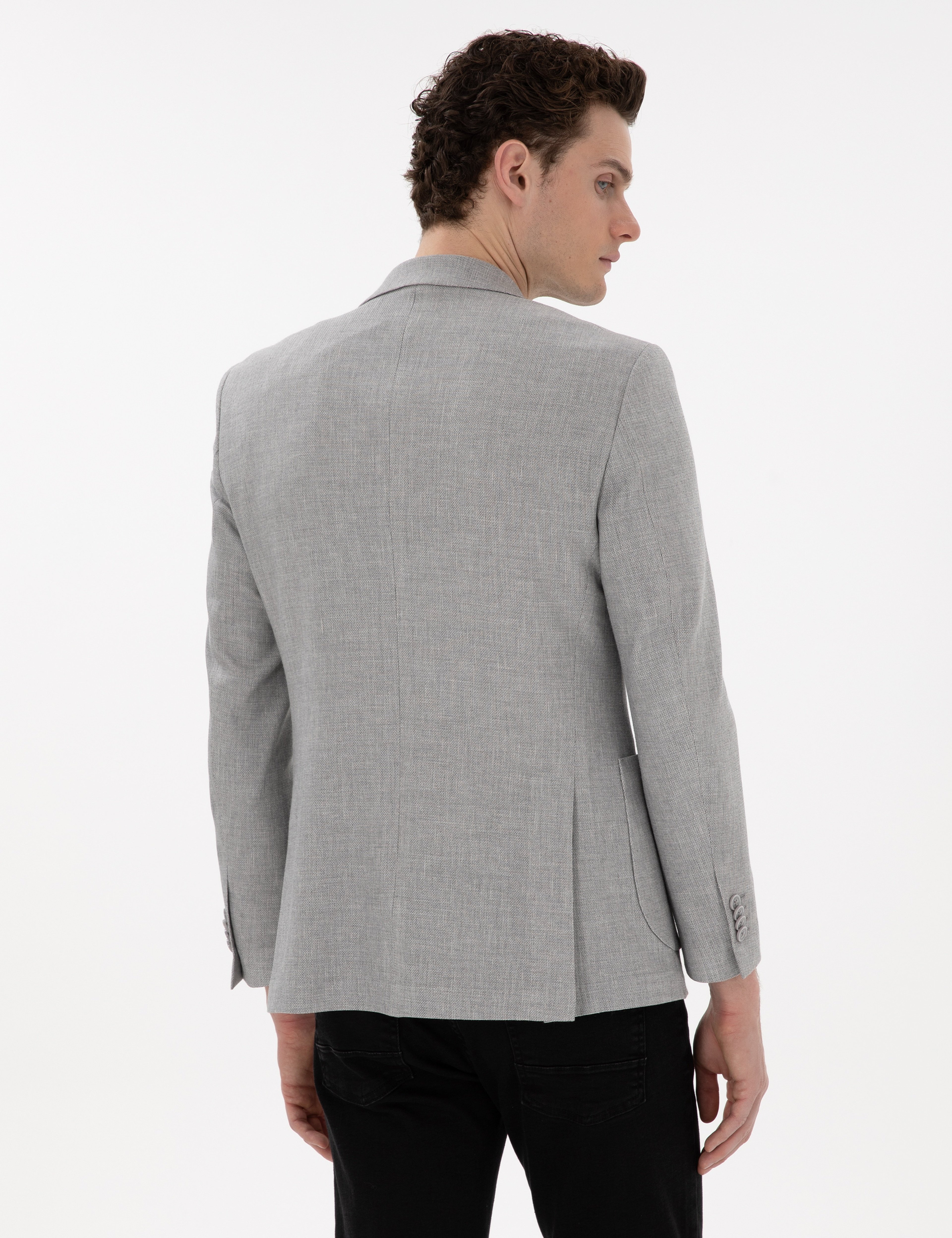 Gri Extra Slim Fit Keten Karışımlı Ceket