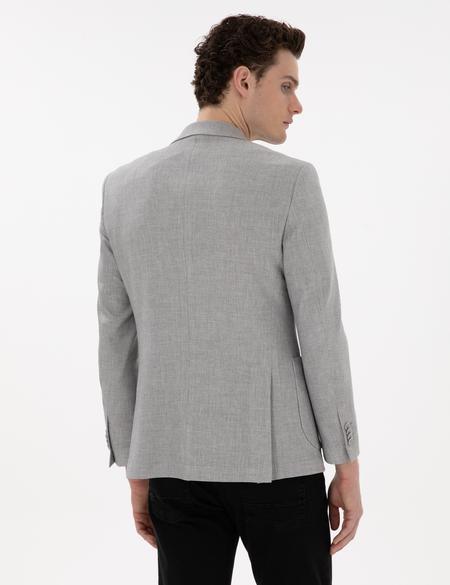 Gri Ex. Slim Fit Keten Karışımlı Ceket - 50302432017