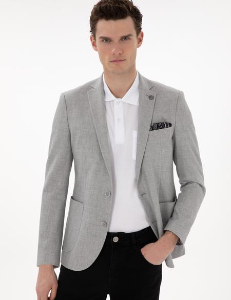 Gri Ex. Slim Fit Keten Karışımlı Ceket - 50302432017