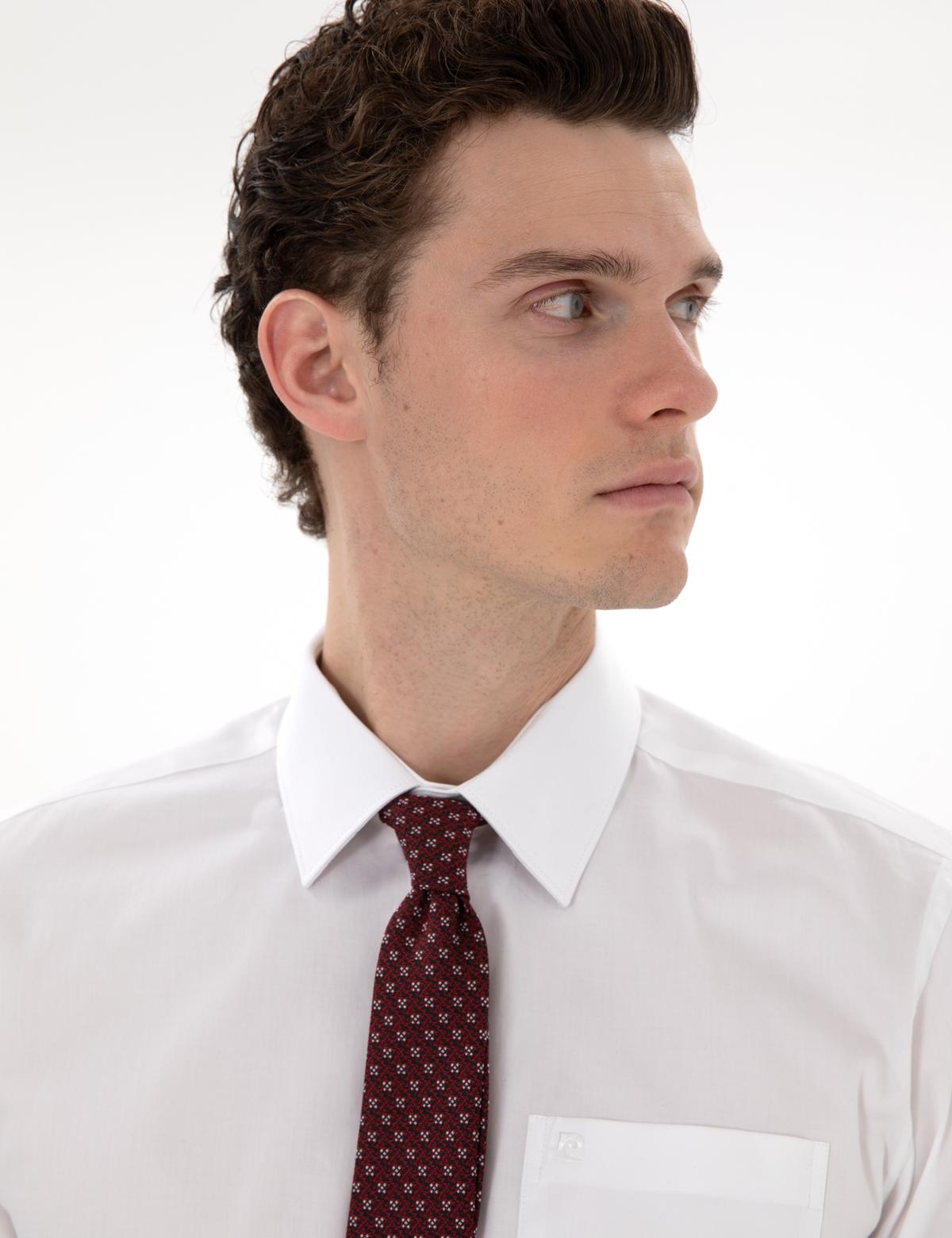 Beyaz Parlak Saten Regular Fit Uzun Kollu Basic Gömlek - 50302972015