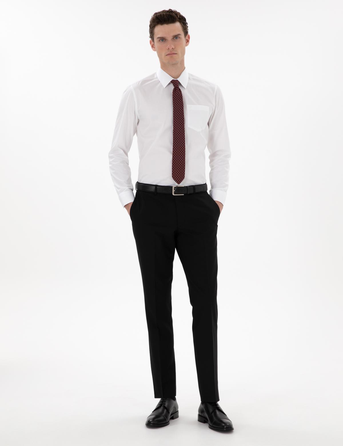 Beyaz Parlak Saten Regular Fit Uzun Kollu Basic Gömlek - 50302972015