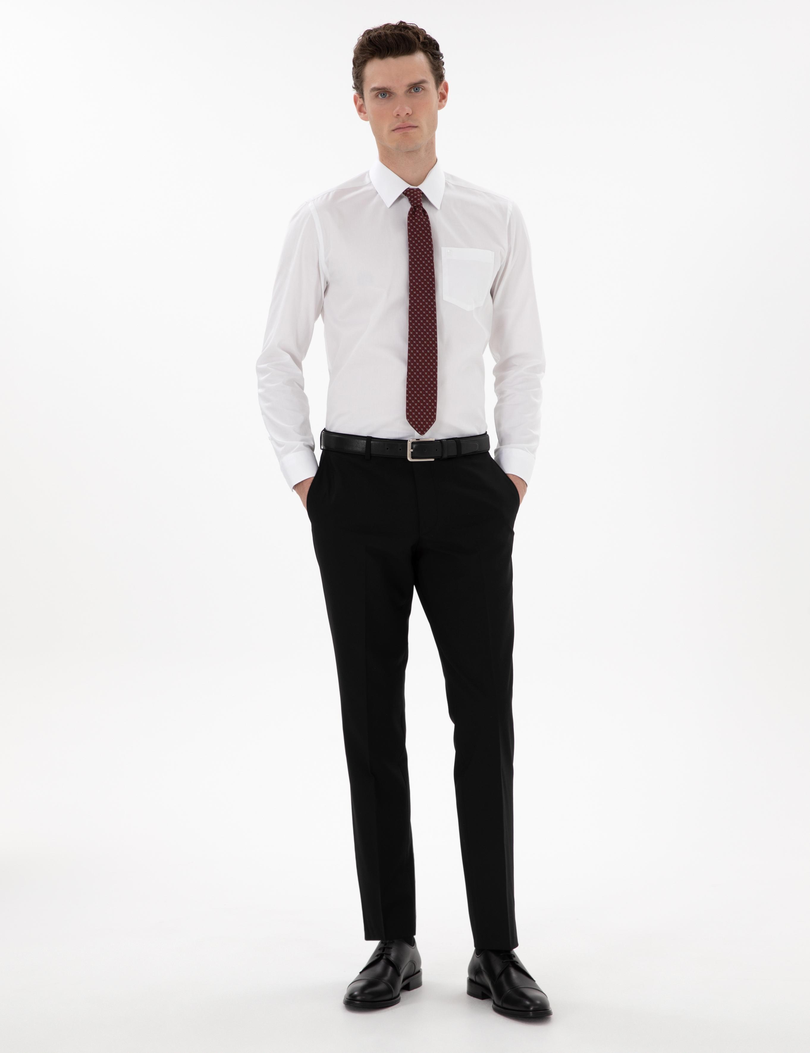 Beyaz Parlak Saten Regular Fit Uzun Kollu Basic Gömlek