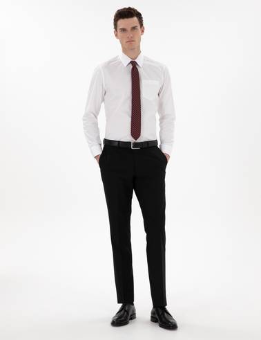 Beyaz %100 Pamuk Parlak Saten Regular Fit Uzun Kollu Basic Gömlek
