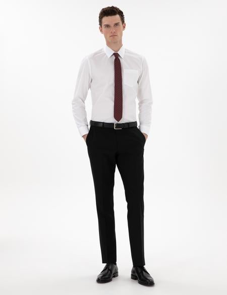 Beyaz Parlak Saten Regular Fit Uzun Kollu Basic Gömlek - 50302972015