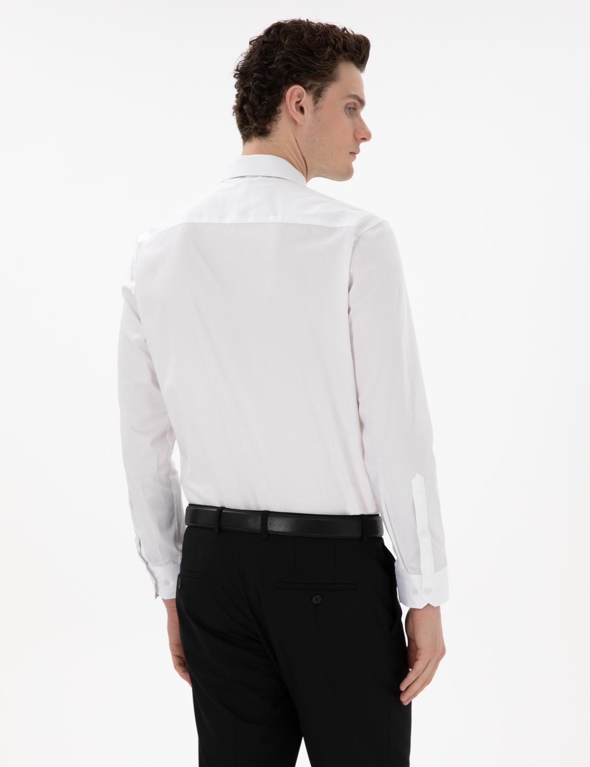 Beyaz Parlak Saten Regular Fit Uzun Kollu Basic Gömlek - 50302972015