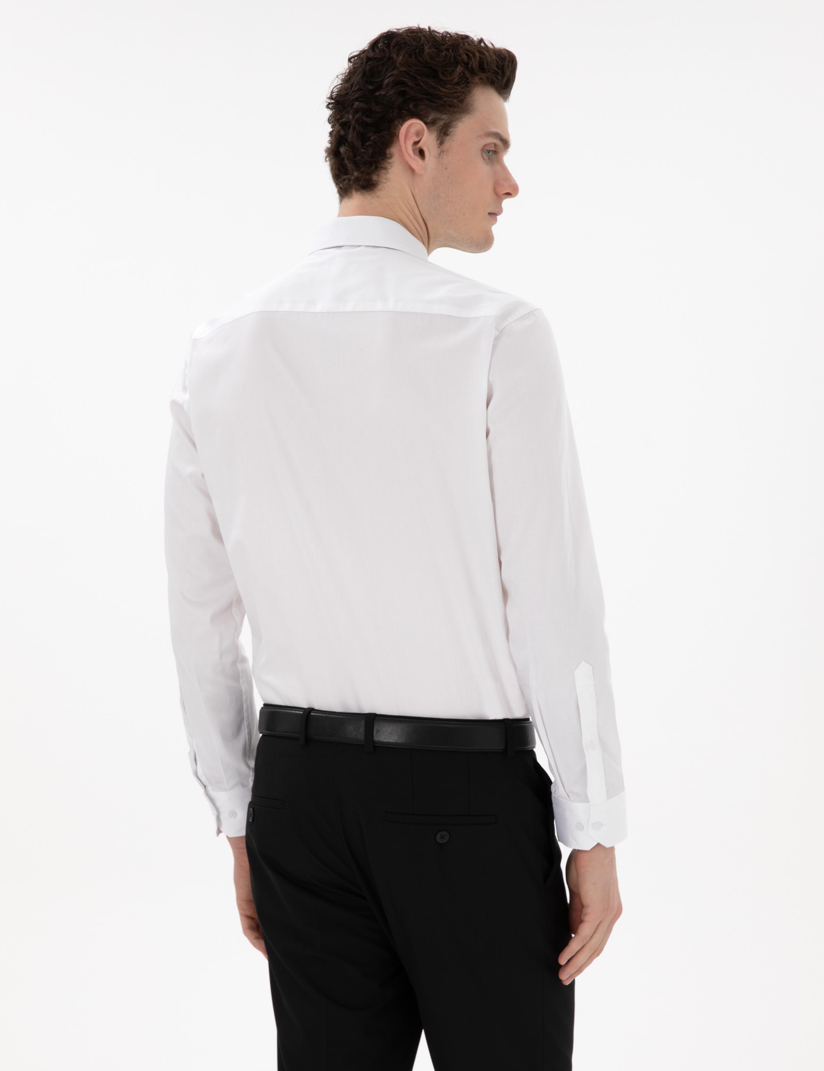 Beyaz Parlak Saten Regular Fit Uzun Kollu Basic Gömlek