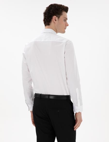 Beyaz Parlak Saten Regular Fit Uzun Kollu Basic Gömlek - 50302972015