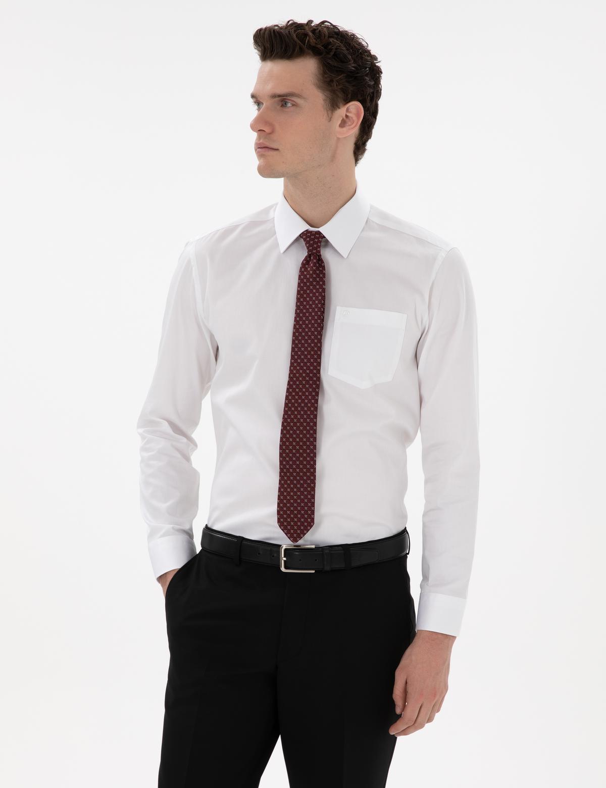 Beyaz Parlak Saten Regular Fit Uzun Kollu Basic Gömlek